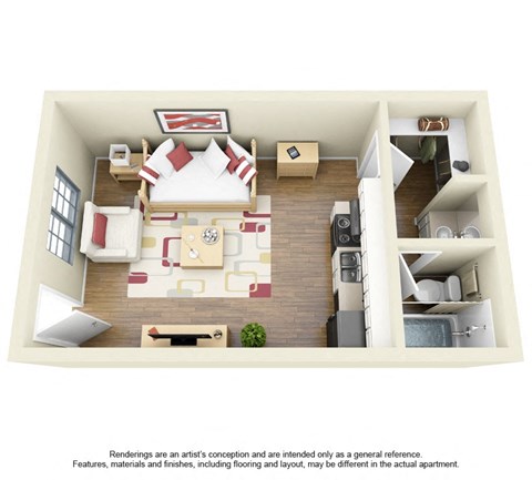 Floor plan for studio, 1 bath, 327 sqft